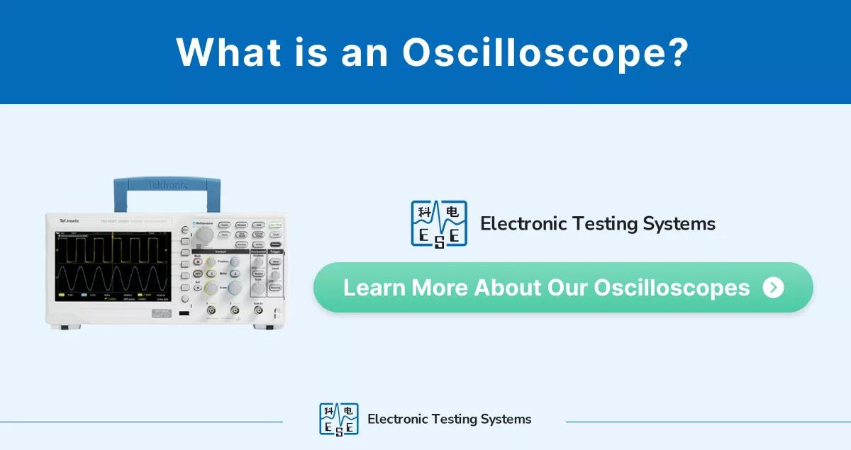 a call to action banner for oscilloscope products, an electronic test instrument for voltage signals.